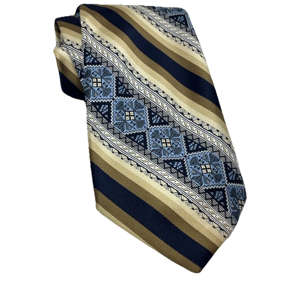 Pierre Cardin Vintage Woven Blue Bias Geometric Stripe Men’s 100% Poly Neck Tie